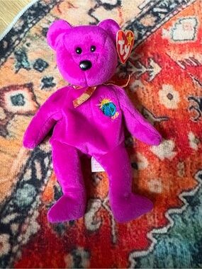 1999 Ty Beanie Baby Millennium Bear – Magenta Purple – With Tags
